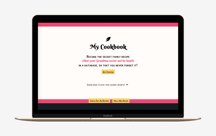 Image of the My Cookbook website in laptop screen.